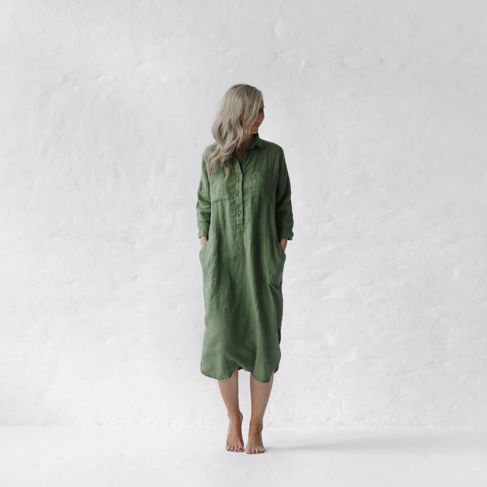 Linen Shirt Dress Olive Seaside Tones