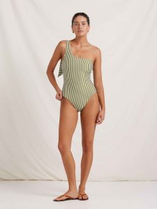 One Shoulder One Piece Fern Stripe Peony Swimwear