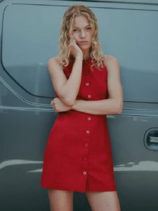 Mazi Linen Mini Dress Nude Lucy